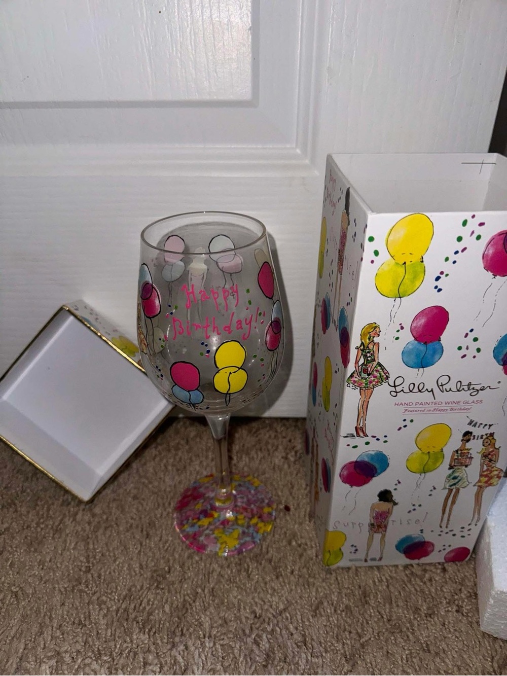 ISO!! Lilly Pulitzer Happy Birthday Hand-Painted Balloon Wine Glass - Multicolor